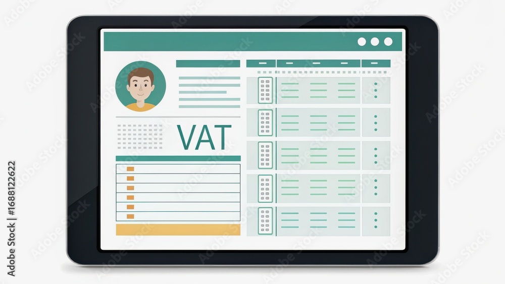 Aufkleber value added tax concept. digital vat form displayed on a tablet screen with user interface elements.