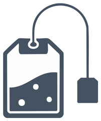 Obraz premium Simple dark blue icon of a tea bag with a string and tag and liquid inside