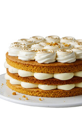 Isolated Layered Cake with White Cream Frosting on Transparent Background