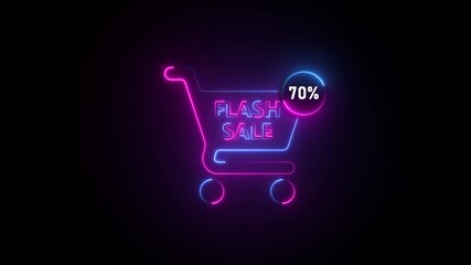 Neon shopping cart with flash sale and 70 percent discount