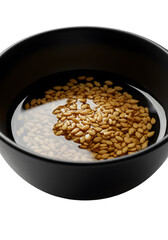 Isolated Macro Photo Of Black Bowl With Seeds In Water On Transparent Background