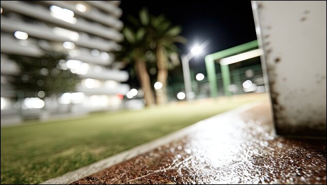 Nighttime urban park scene, blurred perspective - Powered by Adobe