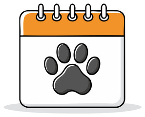 Vibrant orange top calendar icon with large dark animal paw print marking a pet related event or date