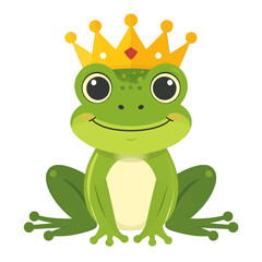Fototapeta premium Cartoon Green Frog Wearing Golden Crown with Red Gem on White Background Vector Illustration