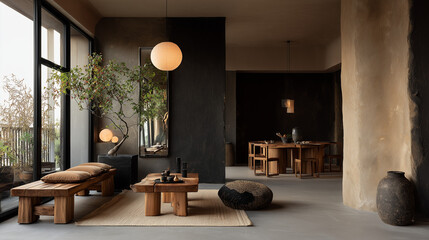Fototapeta premium Japandi Home Interior With Balance Of SimplicitY