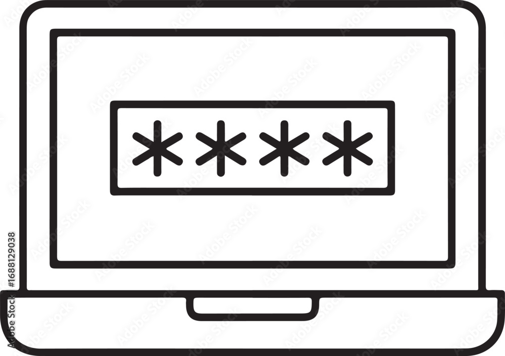 Poster laptop screen displaying asterisks for a password entry field