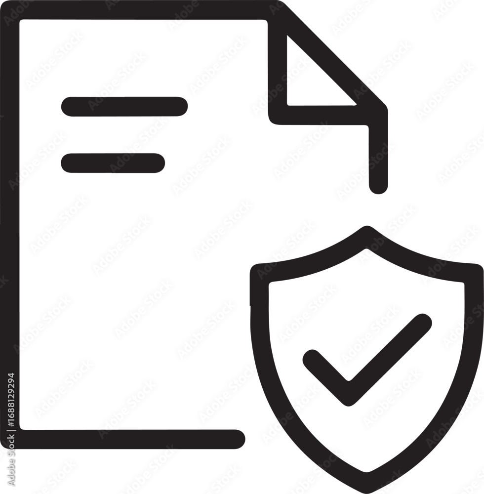 Poster document with security shield and checkmark icon for protection and verification