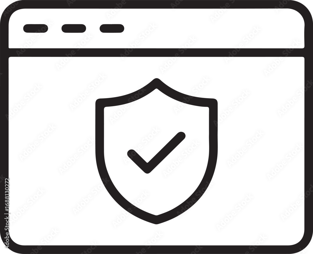 Poster browser window with a shield and checkmark icon for online security