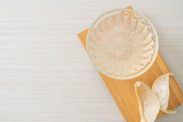 Edible bird's nest soup in glass bowl
