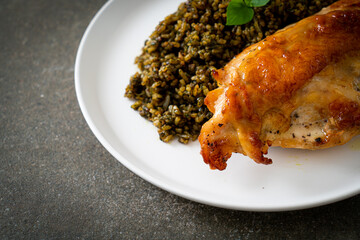 pesto fried rice with grilled chicken