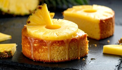 Pineapple cake slices with caramel glaze