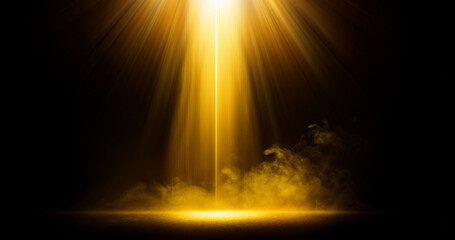 Overlays, overlay, light transition, effects sunlight, lens flare, lights leaks. High-quality stock image of sunrays effects, yellow flare glow isolated on black background for design. Generative AI 