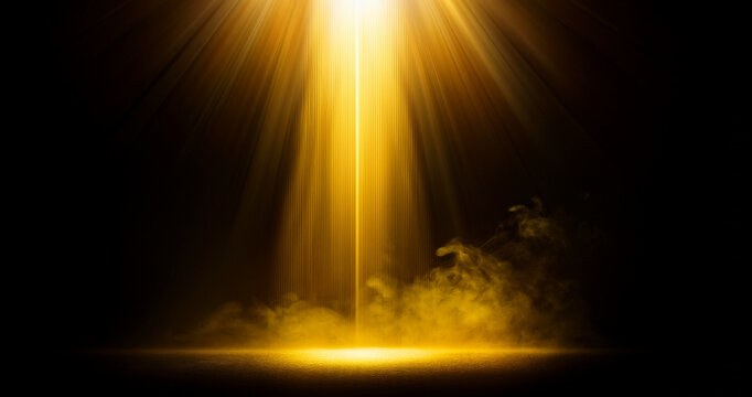 Overlays, overlay, light transition, effects sunlight, lens flare, lights leaks. High-quality stock image of sunrays effects, yellow flare glow isolated on black background for design. Generative AI