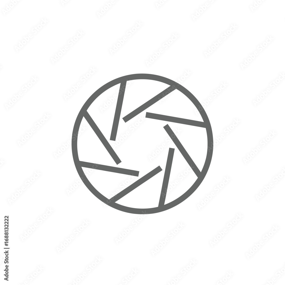 Poster gray circular aperture graphic with seven lines inside on a white background simple camera lens icon
