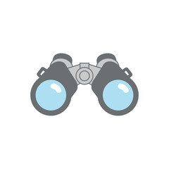 Illustration of gray binoculars with blue lenses and black outlines on a white background image view