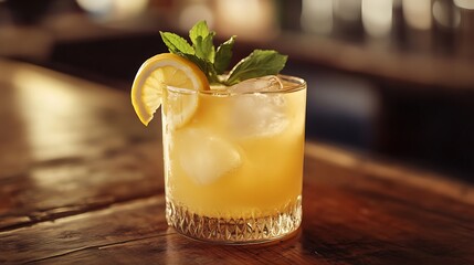 Fresh apple cider vinegar drink served in a glass with ice, lemon slices, and mint leaves