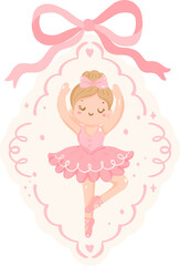 Obraz premium Ballerina Ornament Illustration, Pink Ballet Dancer Clipart, Cute Nutcracker Christmas Decoration, Kawaii Ballet Frame Graphic