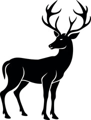 A simple deer vector silhouette of a wild mammal with antlers for a cartoon illustration