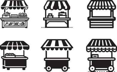 Dynamic market stall icon set for creative designs and commercial projects, vector art