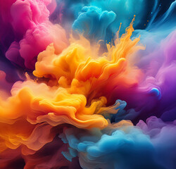 Obraz premium Abstract concept multicolor fume explosion on black background. Splash of color paint, water, smoke colorful backgrounds. Royalty high-quality free stock photo image of watercolor, burst, explode, art