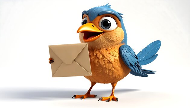 Cartoon Bird Holding Envelope Delivering Mail or a Message