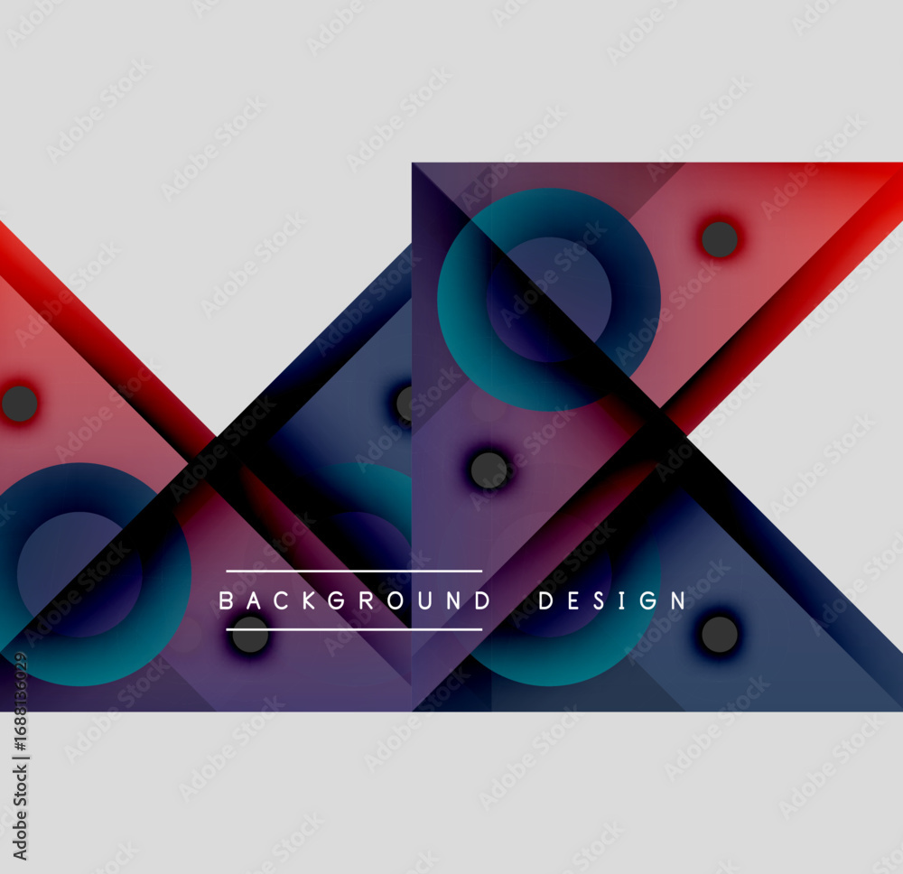 Poster abstract geometric shapes overlap, creating vibrant color gradients. modern design elements suggest 