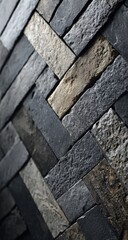 Close-up of a herringbone brick wall