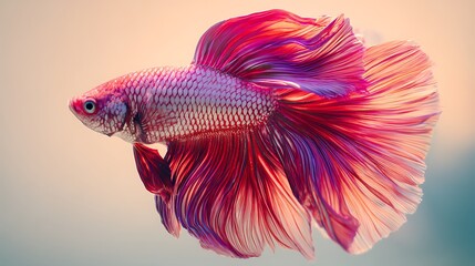 Fototapeta premium Close up of a colorful betta fish swimming in the water with a light background