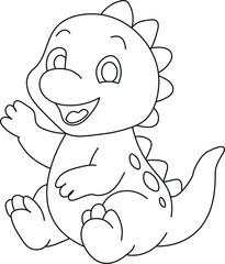 baby dinosaur cartoon line art illustration