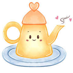 Watercolor cute tea pot illustration