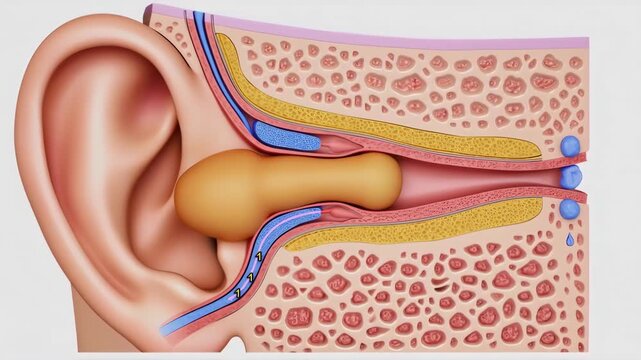 Cross-section of the human ear, highlighting inner structures