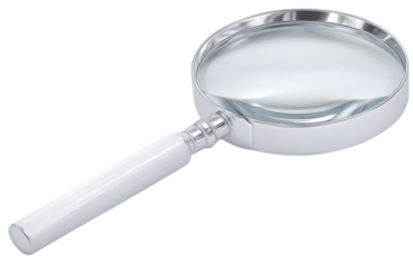 Silver magnifying glass with white handle transparent PNG isolated background