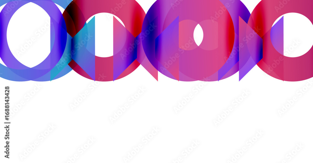 Poster abstract colorful circles overlap white background. gradient shades create vibrant visual effect. mo