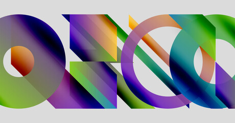 Fototapeta premium Abstract geometric shapes overlap, creating vibrant color gradients. Design features smooth transitions, modern aesthetic.