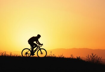 Silhouette of a cyclist riding at sunset. Perfect for healthy lifestyle, travel, and adventure branding. Ideal for ads, social media, and website design.