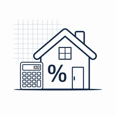 This image illustrates a house adjacent to a calculator and a prominent percentage symbol, signifying financial calculations essential for real estate and investment decisions.