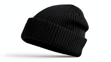 Sleek Black Beanie Hat Laid Against a Minimalist Backdrop Showcasing Its Texture and Style