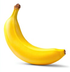 Single ripe banana, yellow skin, curved, isolated on white