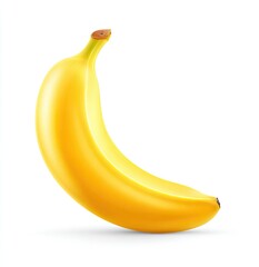 Single ripe banana, slightly curved, against white background
