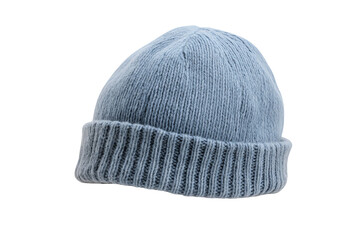 Cozy blue knit beanie showcasing warmth and style against an isolated white background.