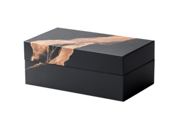 Elegant black box with a unique marble design, perfect for storage and decoration, isolated on a white background.