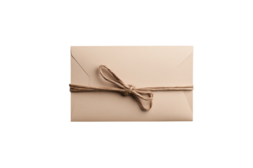 Elegant envelope tied with string, perfect for invitations or gifts, on a white isolated background.