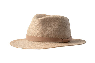 Elegant straw fedora hat isolated on white background, perfect for summer fashion and outdoor activities.