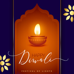 purple red happy diwali greeting card with golden flower