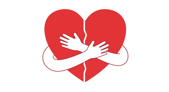 Broken Heart Embraced by Caring Arms Symbol.