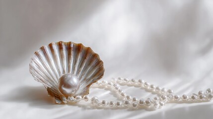 Obraz premium Pearl in seashell, draped pearls