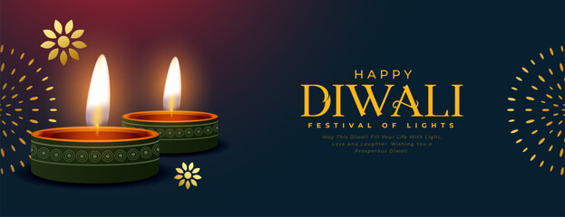 happy diwali festive wallpaper with glowing diya