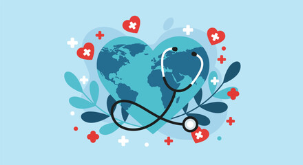 Global Health Care Heart Earth Stethoscope Symbol.