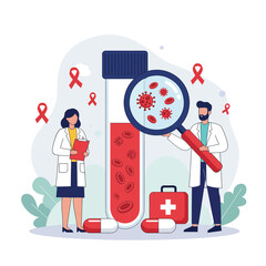 Medical Researchers Examining Blood Sample for Virus.