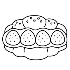 Kawaii Cream Bun with Strawberries Line Illustration
